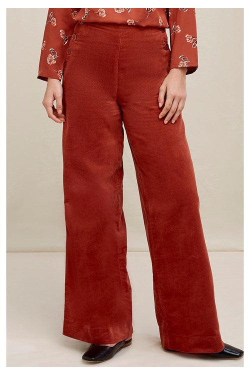 Pantalon ample velours ocre rouge en coton bio - Caren