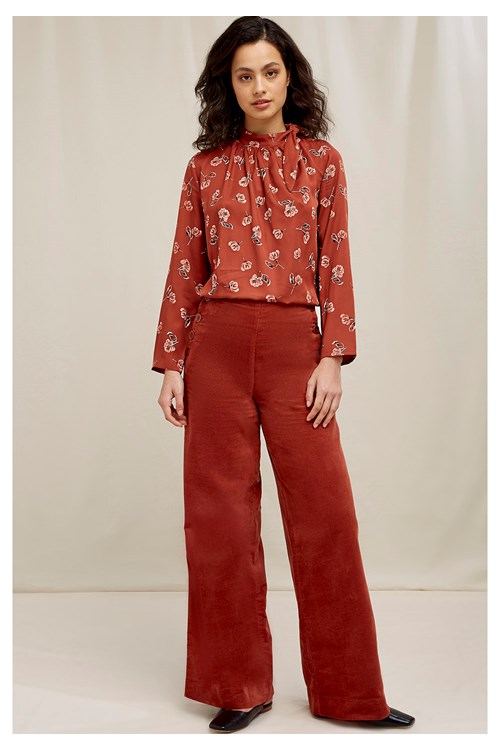 Pantalon ample velours ocre rouge en coton bio - Caren
