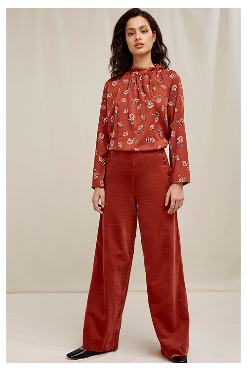 Pantalon ample velours ocre rouge en coton bio - Caren