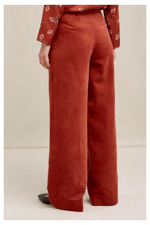 Pantalon ample velours ocre rouge en coton bio - Caren