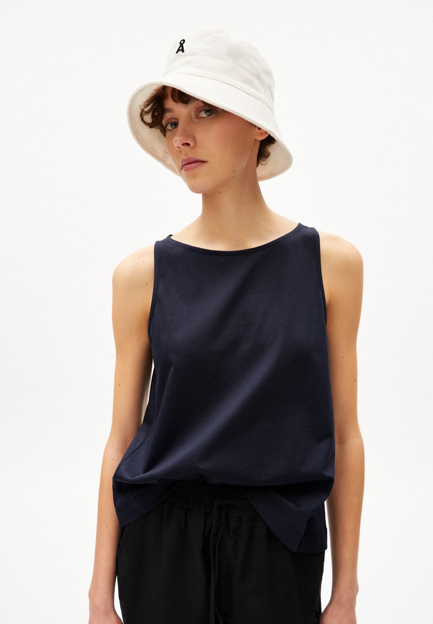 Top sans manches marine en coton bio - carlottaa mercerized night sky