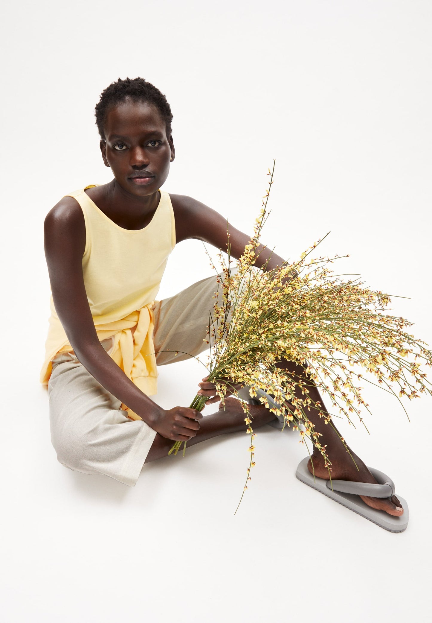 Top sans manches jaune en coton bio - carlottaa mercerized straw