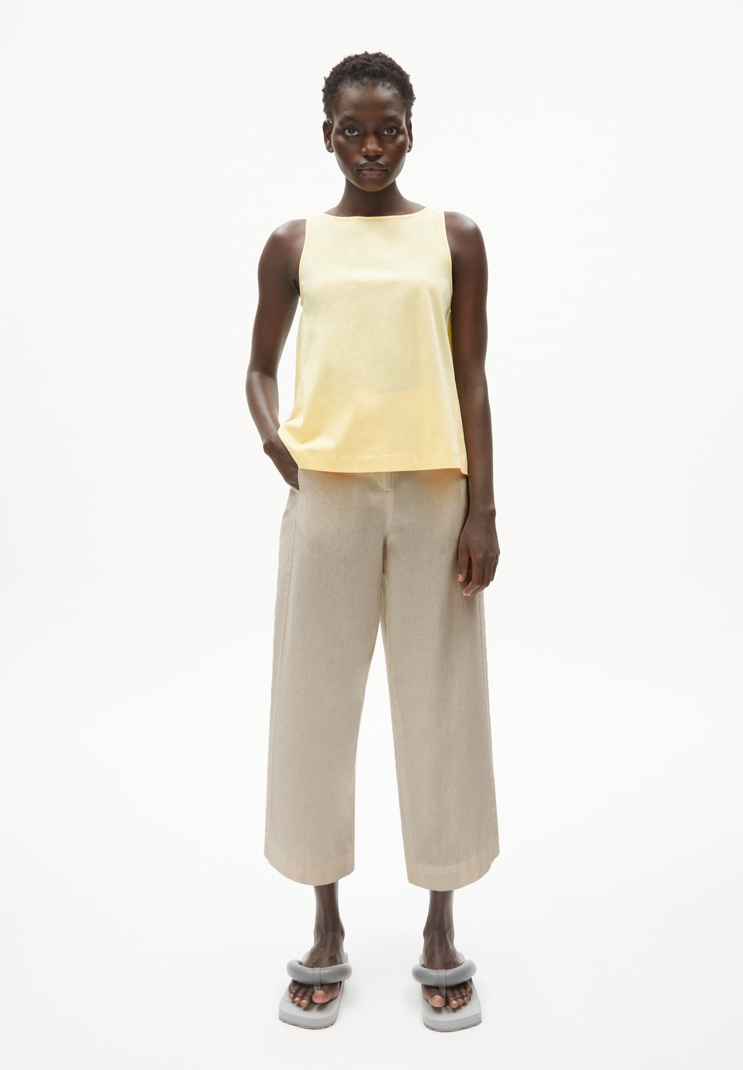 Top sans manches jaune en coton bio - carlottaa mercerized straw