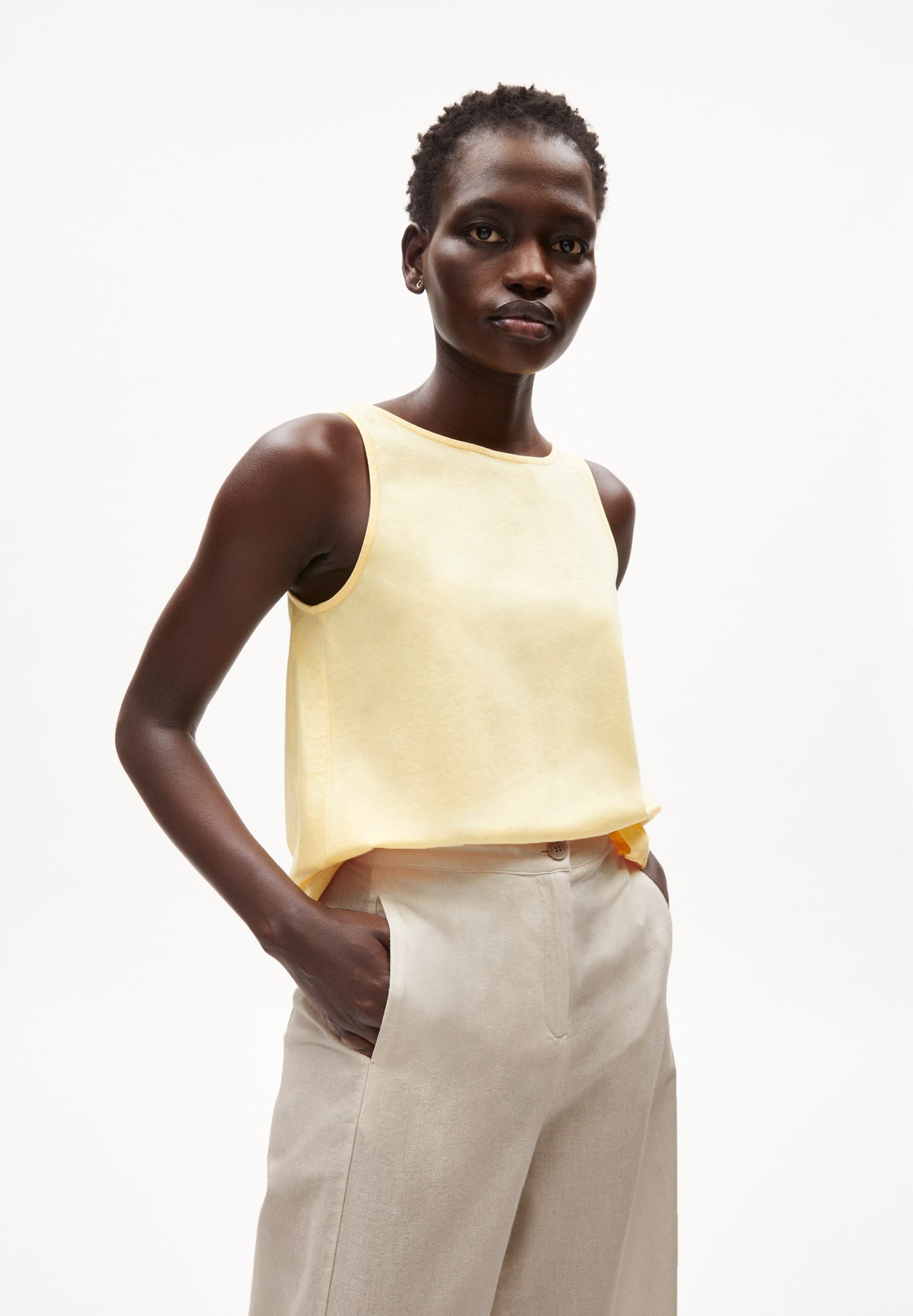 Top sans manches jaune en coton bio - carlottaa mercerized straw