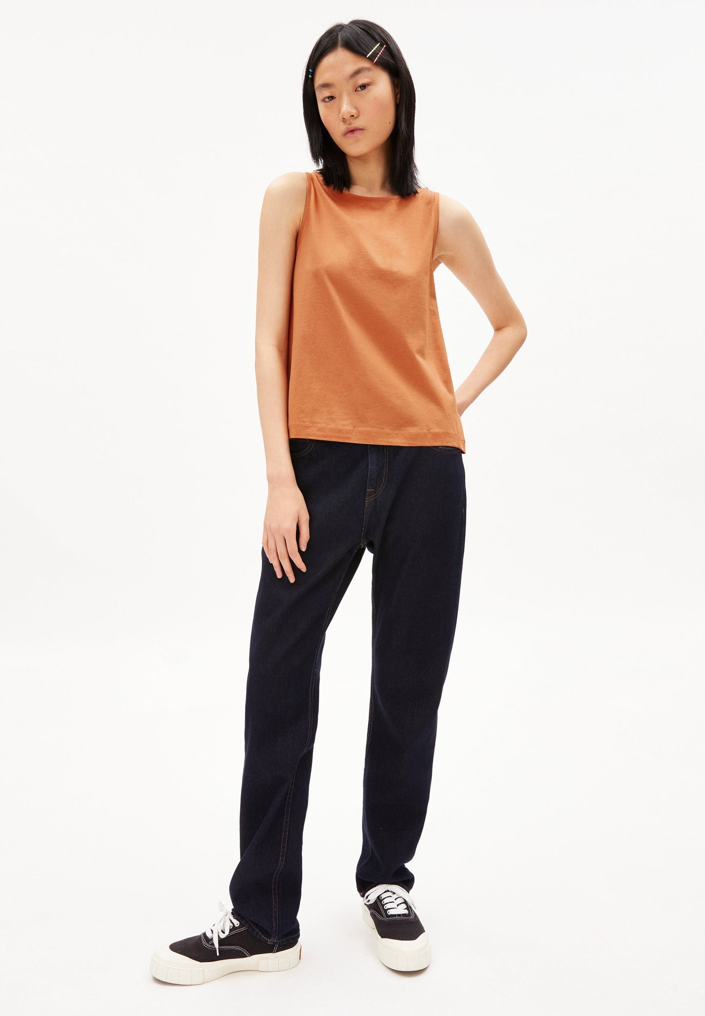 Top sans manches abricot en coton bio - carlottaa mercerized abricot