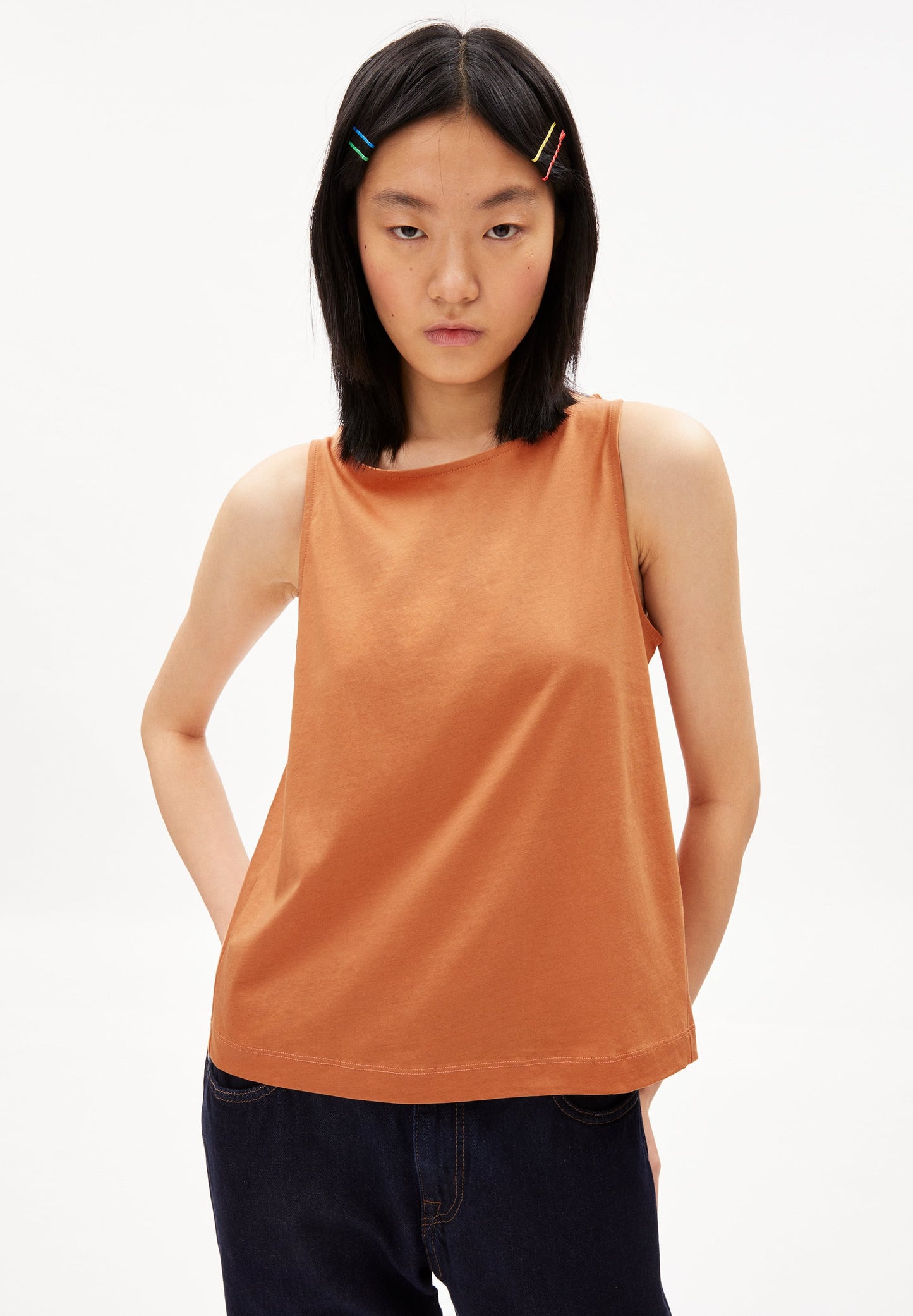 Top sans manches abricot en coton bio - carlottaa mercerized abricot