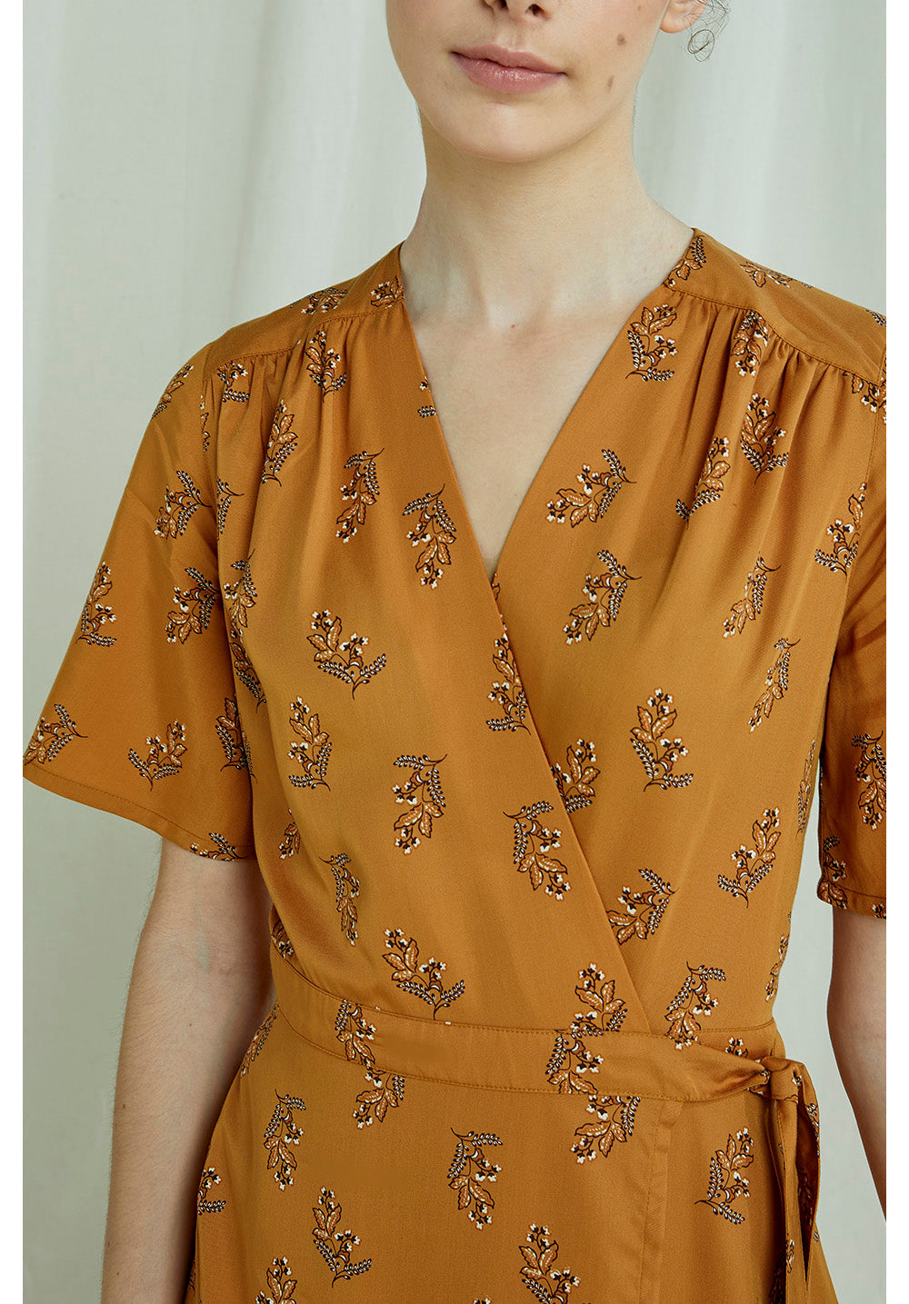 Robe longue orange à imprimé floral en tencel - Caroline