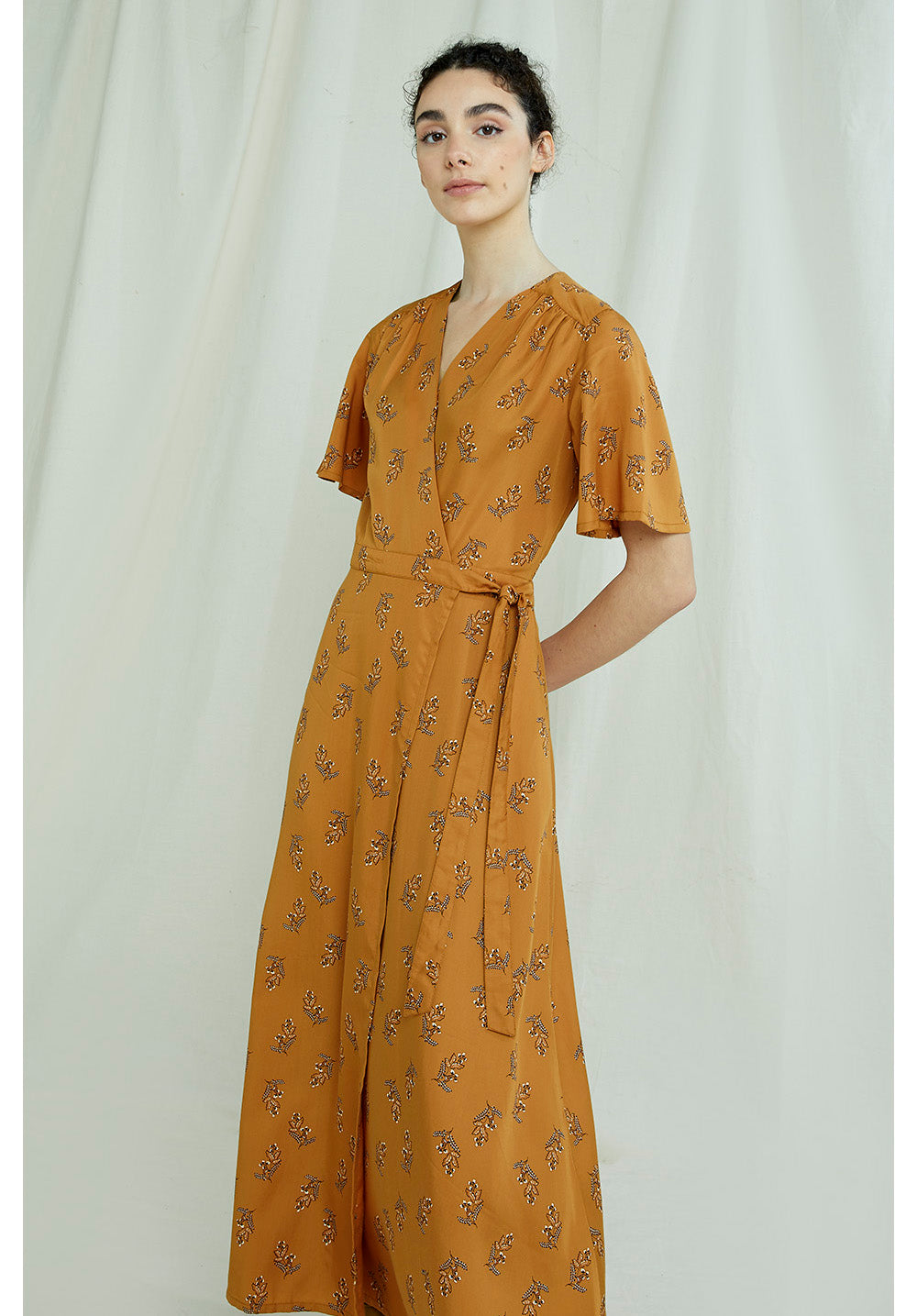 Robe longue orange à imprimé floral en tencel - Caroline