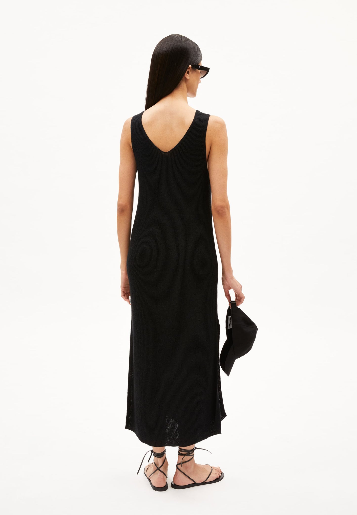 Robe longue maille en matières recyclées | Noir "caroliniaa lino black"