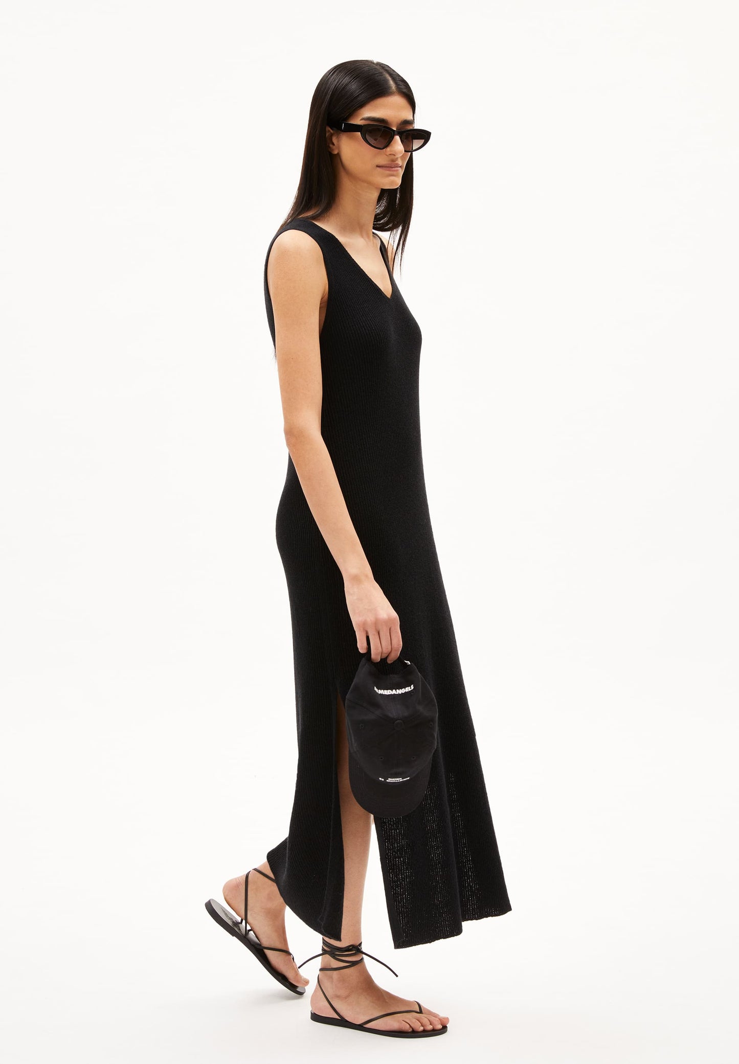 Robe longue maille en matières recyclées | Noir "caroliniaa lino black"
