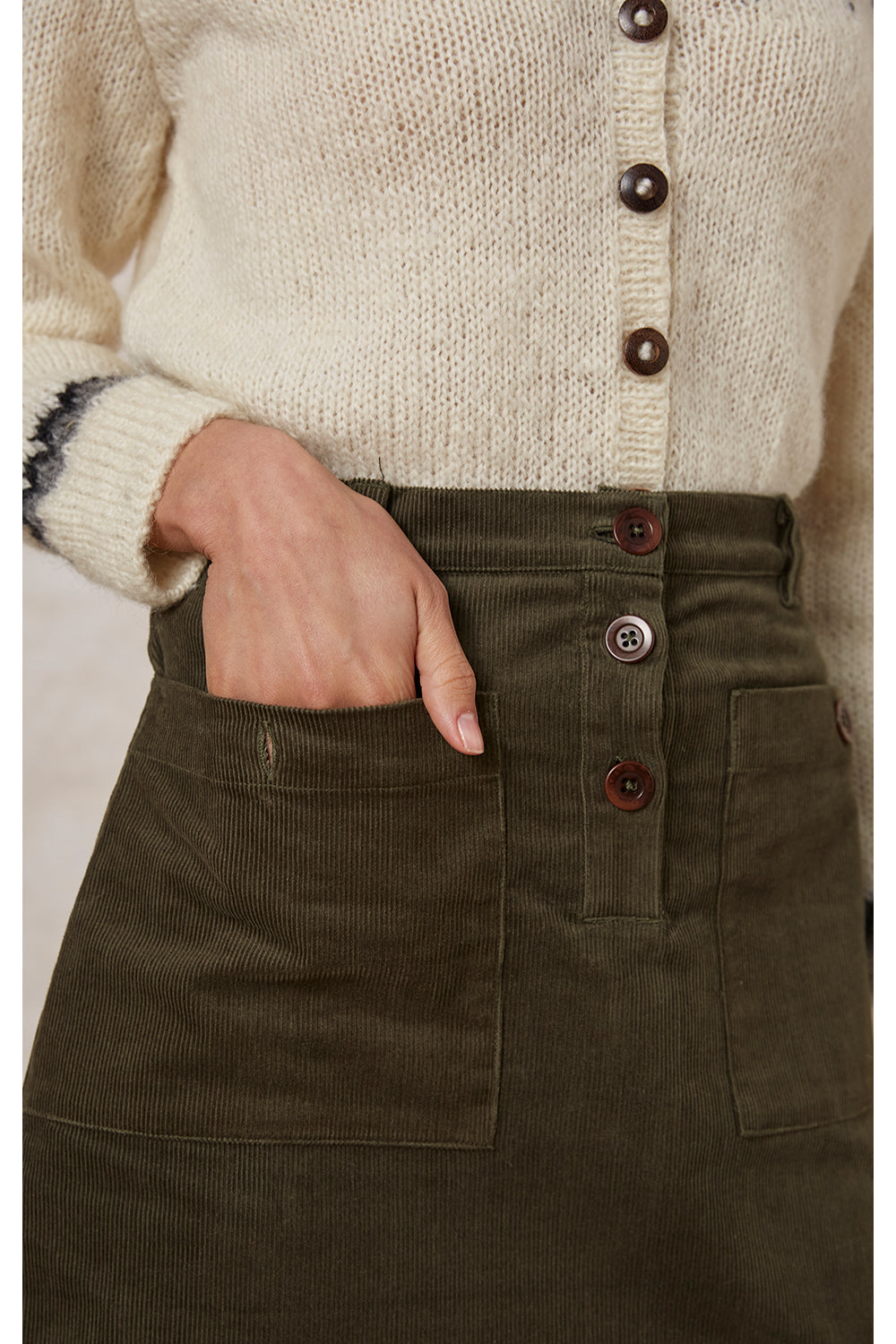 Jupe kaki velours en coton bio - carson corduroy skirt - khaki