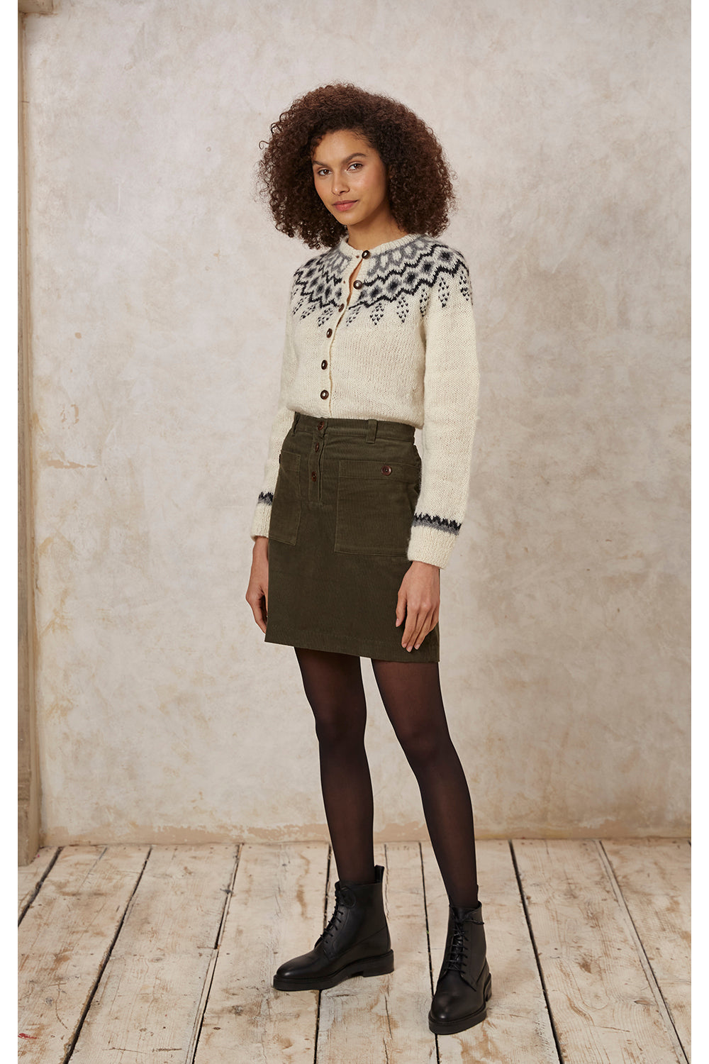 Jupe kaki velours en coton bio - carson corduroy skirt - khaki