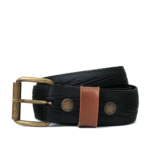 Ceinture upcyclée made in France | Noir et chataîgne "belt vélo tubeless chataîgne"