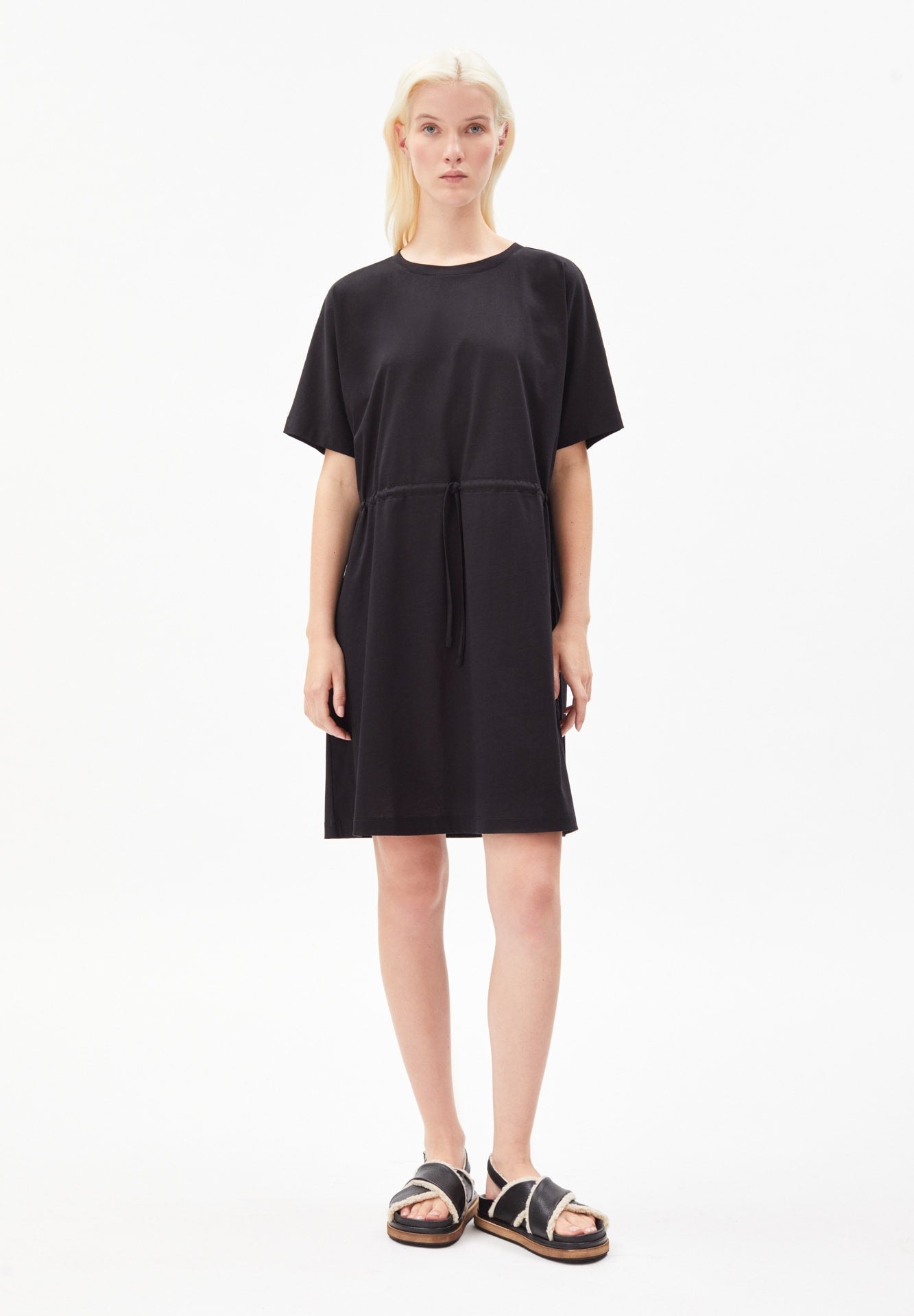 Robe ceinturée noire en coton bio - ceydaa mercerized