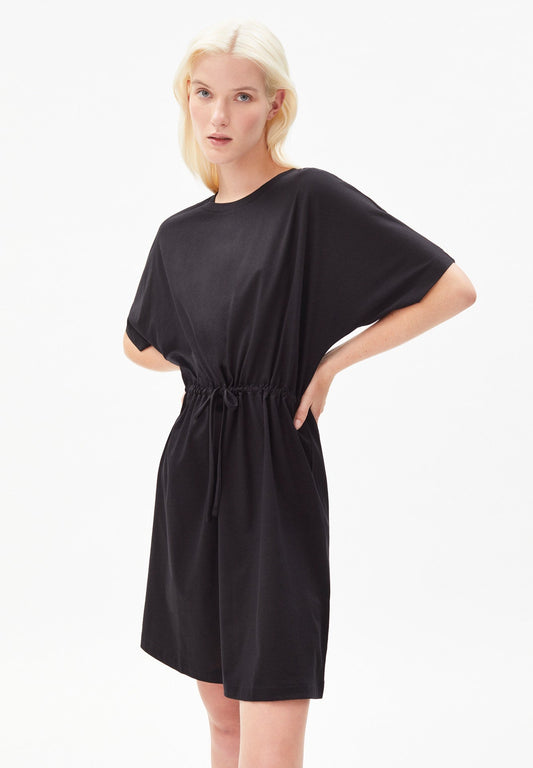 Robe ceinturée noire en coton bio - ceydaa mercerized