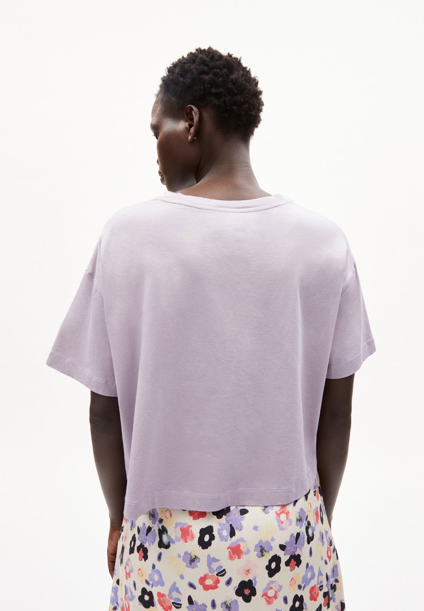 T-shirt lilas en coton bio avec broderie - chaarlotte purple noise