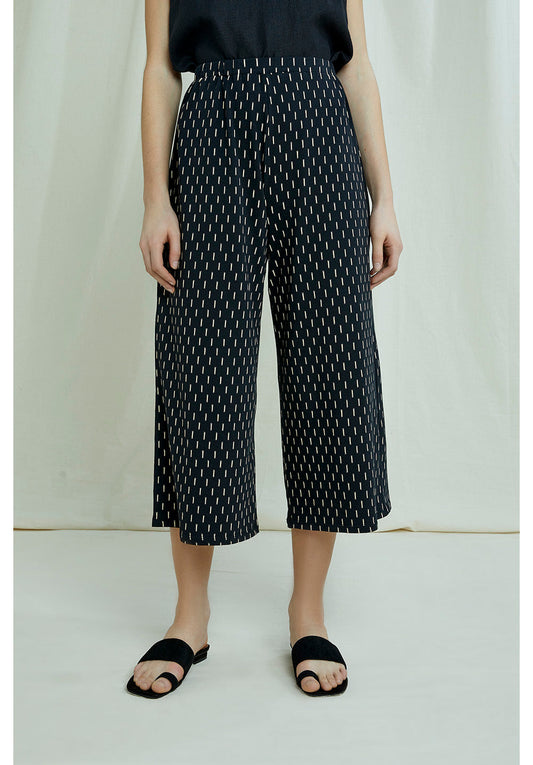 Pantalon 3/4 ample noir à imprimés blancs en coton bio - Chandre