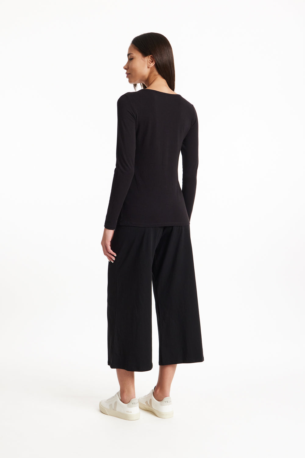 Pantalon large 3/4 noir en coton bio - chandre