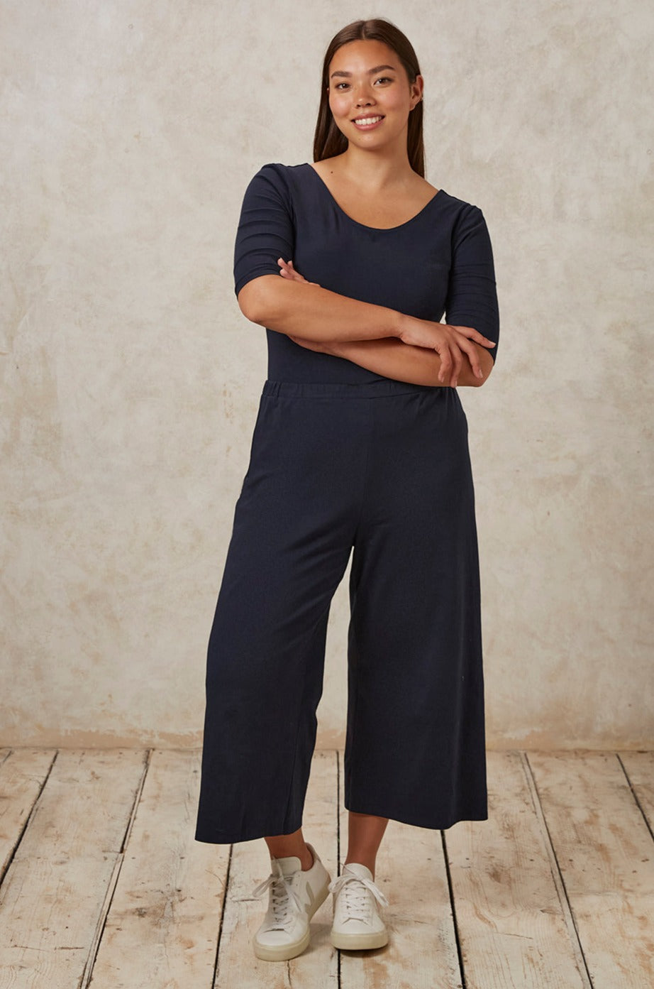 Pantalon large 3/4 marine en coton bio - chandre