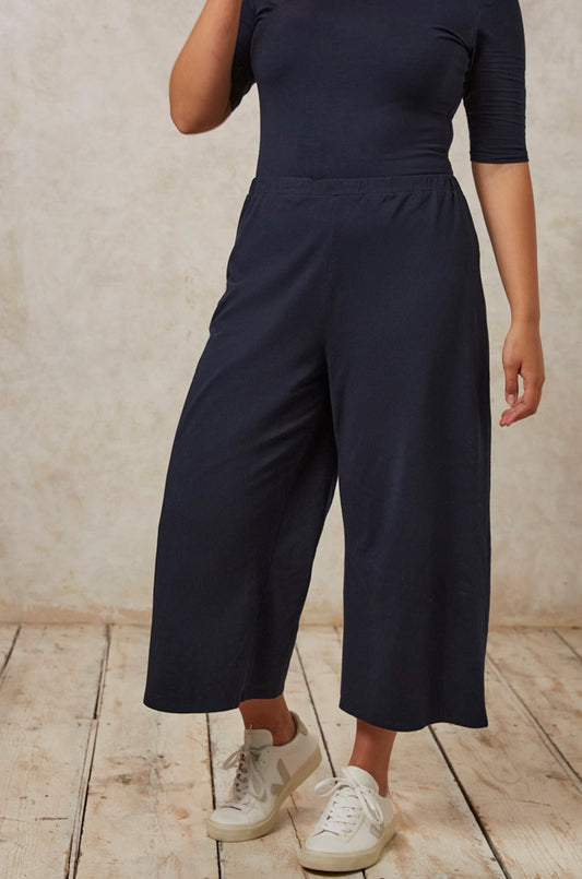Pantalon large 3/4 marine en coton bio - chandre