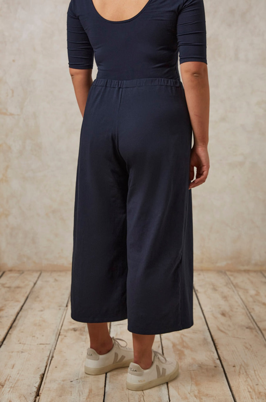 Pantalon large 3/4 marine en coton bio - chandre