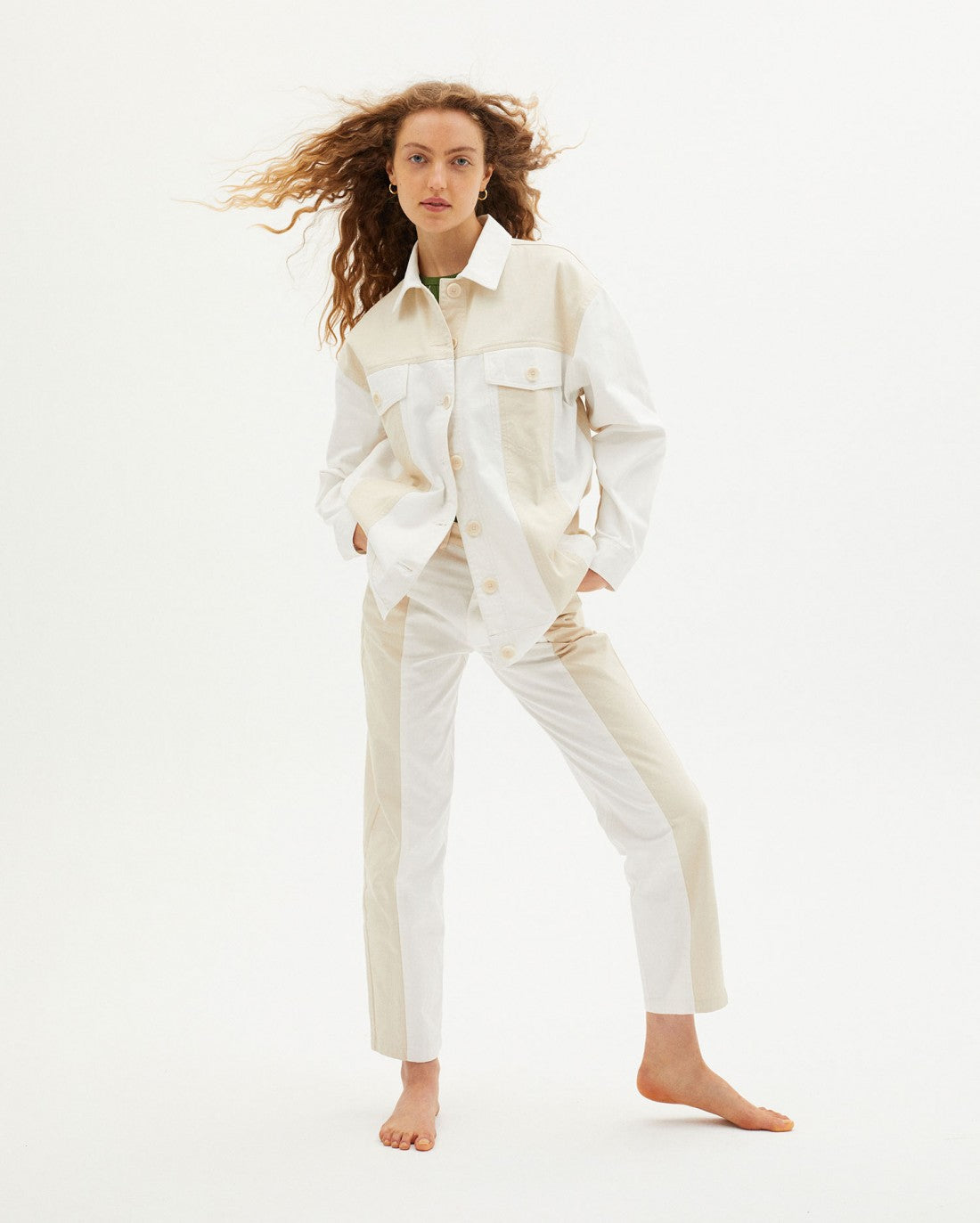 Veste bicolore beige et blanche en coton bio - PATCHED PHOEBE JACKET combo