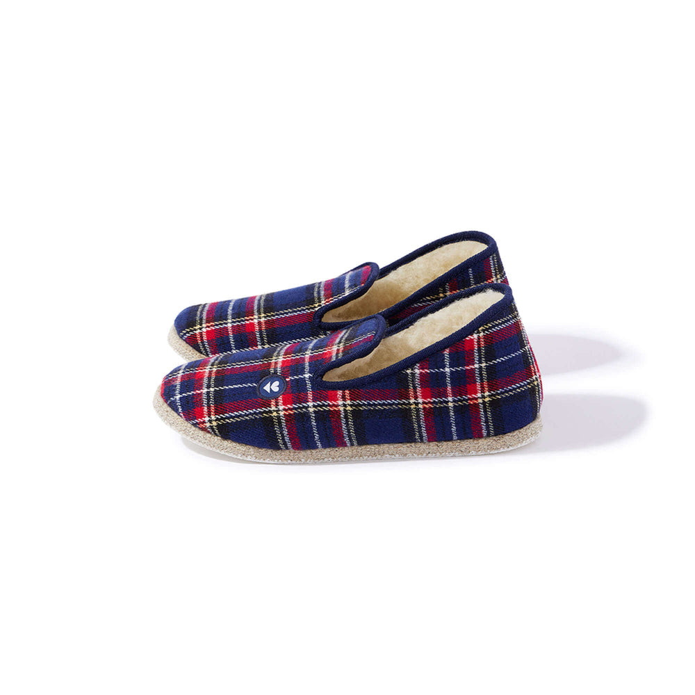 pantoufles en laine - tartan marine