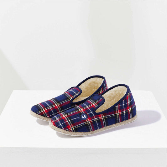 pantoufles en laine - tartan marine