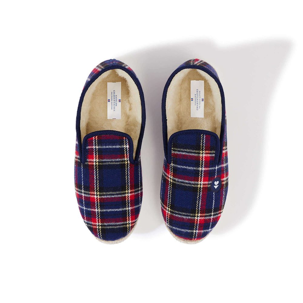 pantoufles en laine - tartan marine