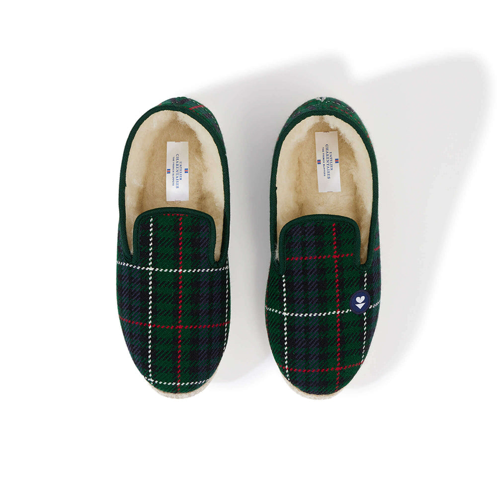 Pantoufles en laine - tartan vert