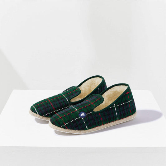 Pantoufles en laine - tartan vert
