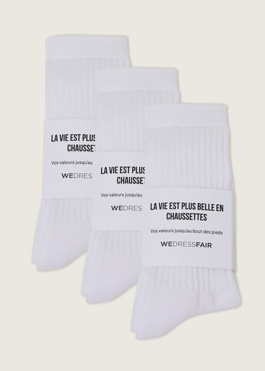 Pack de 3 paires de chaussettes en coton bio | blanc