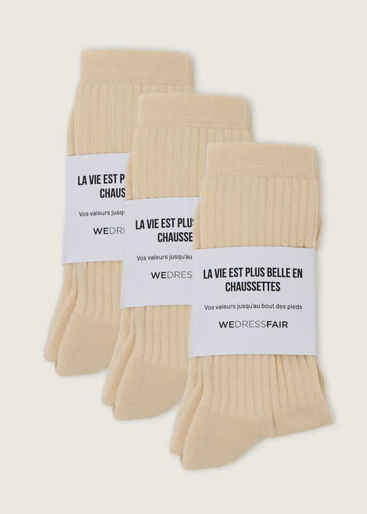 Pack de 3 paires de chaussettes en coton bio | Ecru