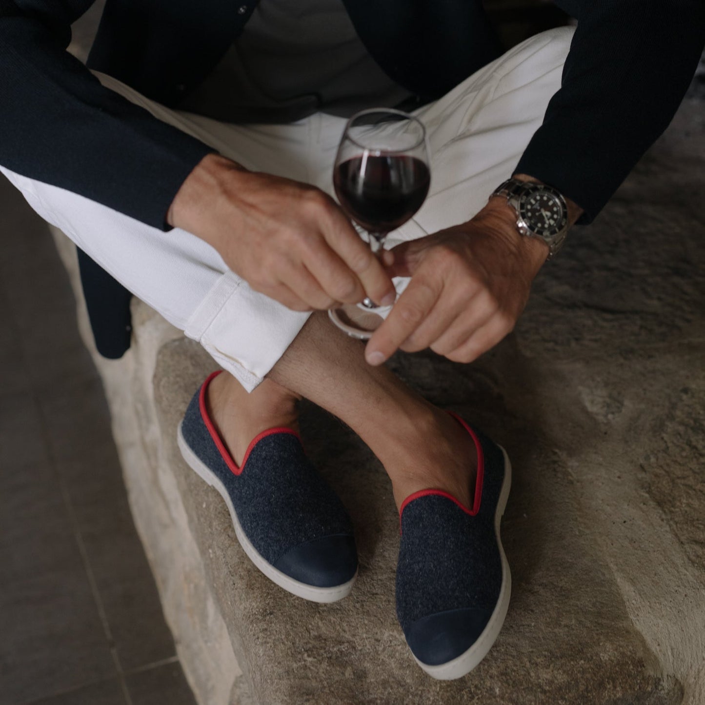 Chaussons en laine recyclée | "Marine" aw navy red