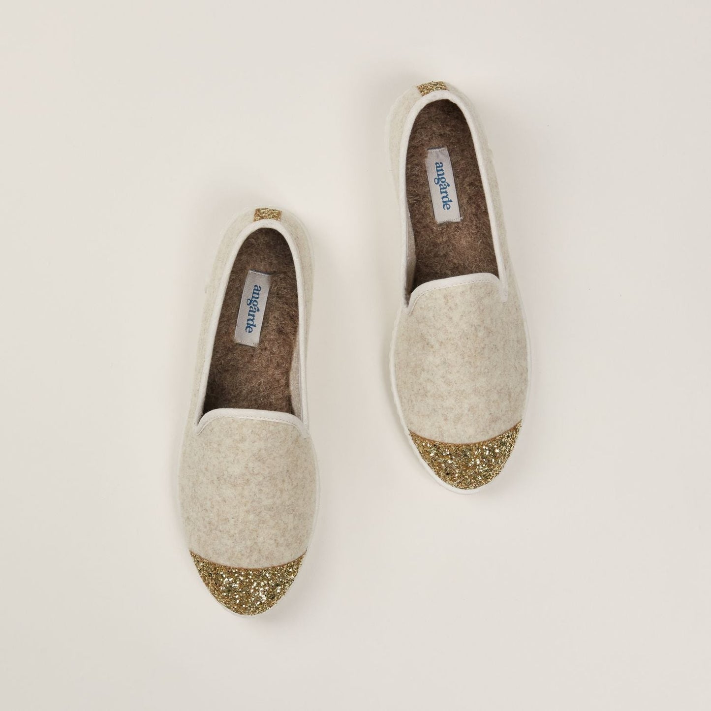 Chaussons en laine recyclée | Beige et paillette "beige sparkling"