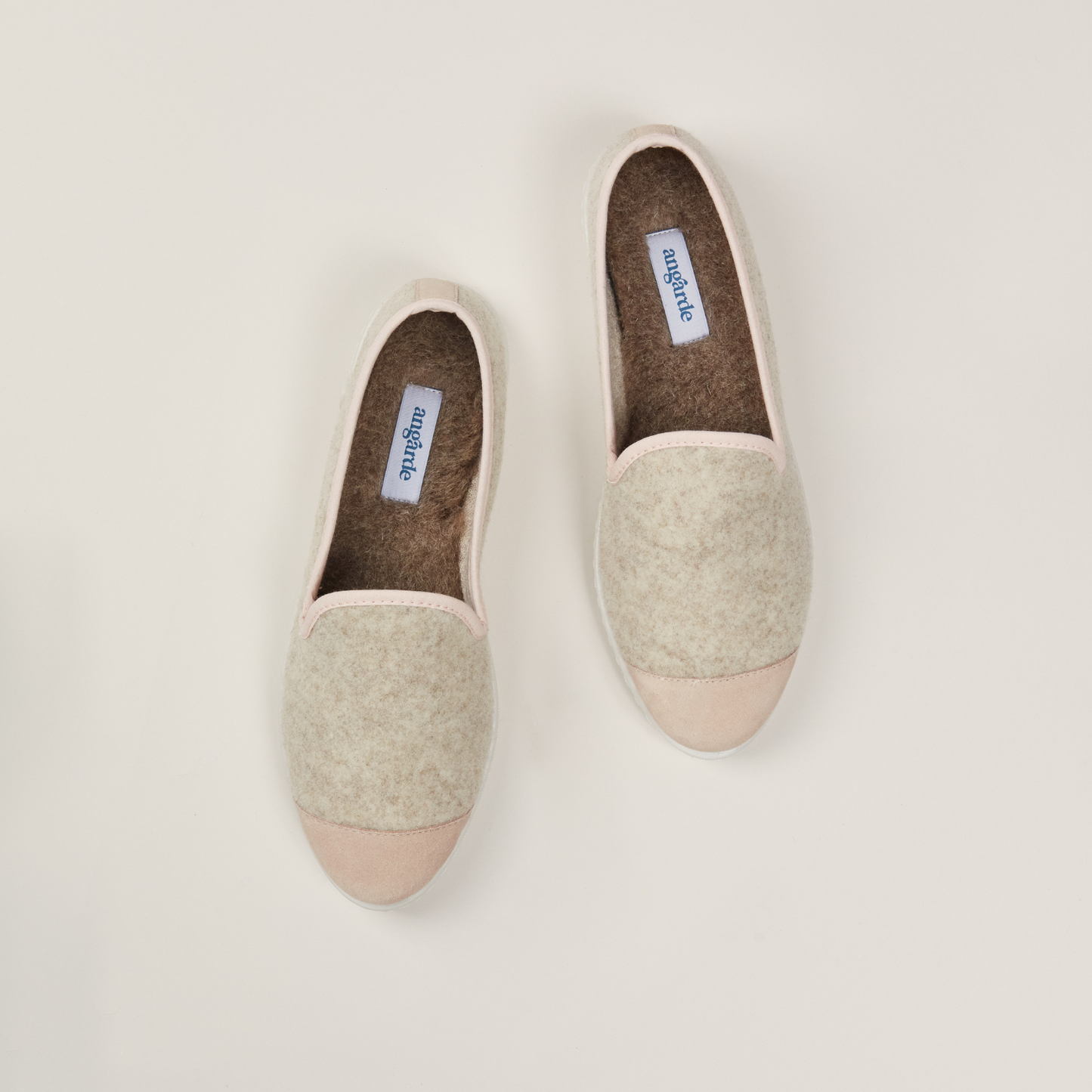 Chaussons en laine recyclée | Beige et rose "silver pink"