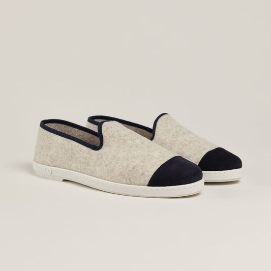 Chaussons en laine recyclée | Beige et marine "slippers beige marine"