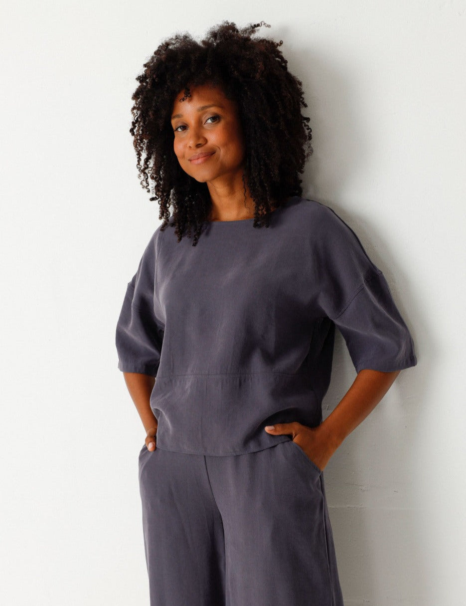 Blouse manches 3/4 en tencel | gris "basoa shirt dark grey"