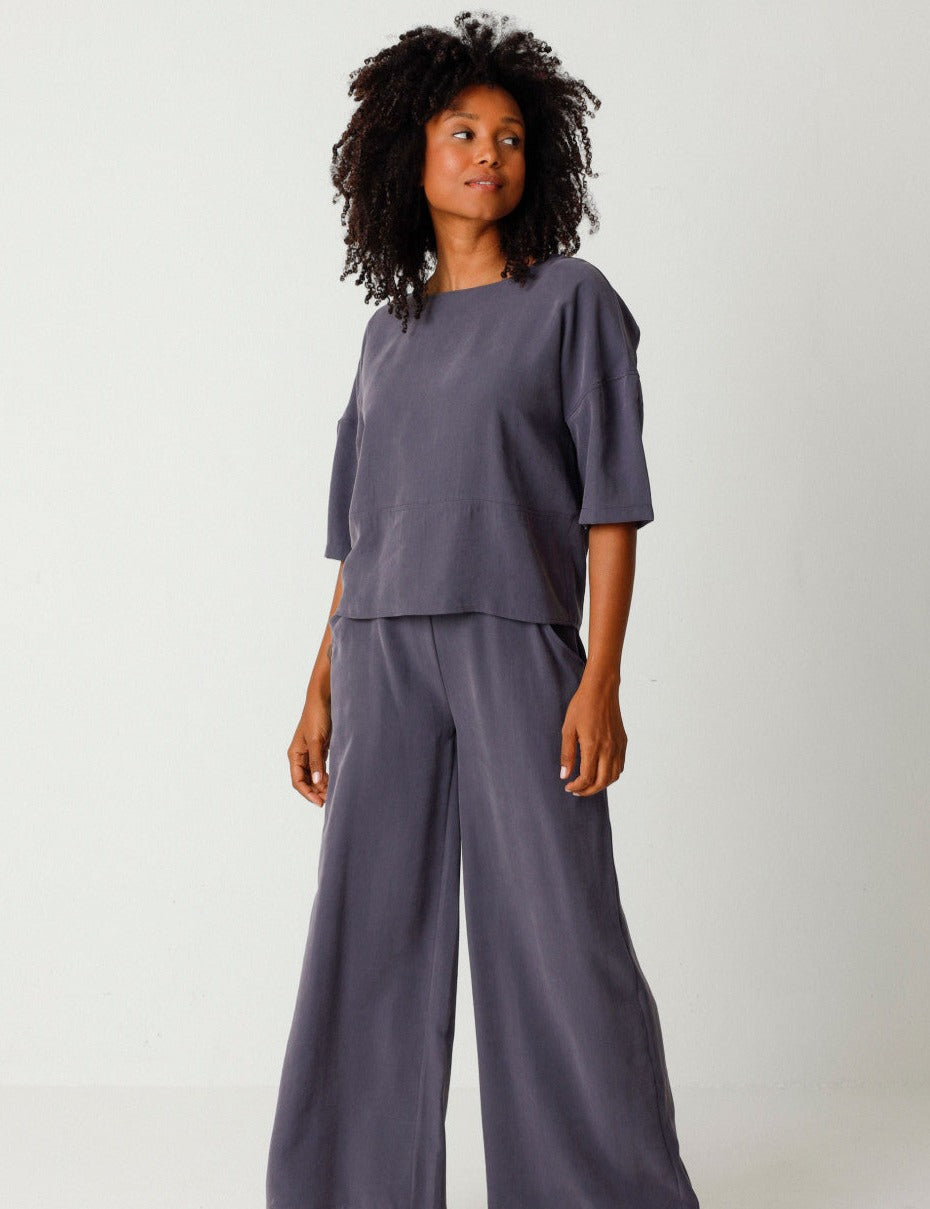Blouse manches 3/4 en tencel | gris "basoa shirt dark grey"