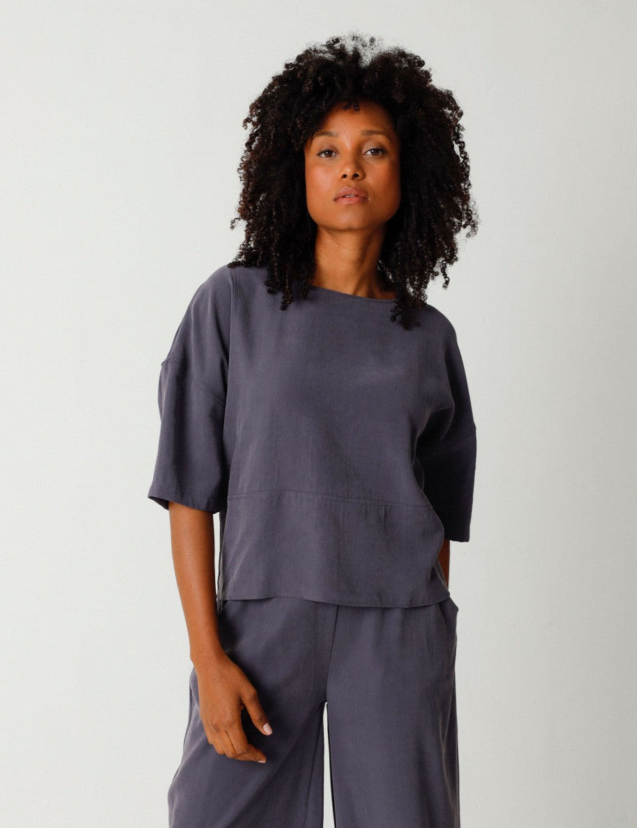 Blouse manches 3/4 en tencel | gris "basoa shirt dark grey"