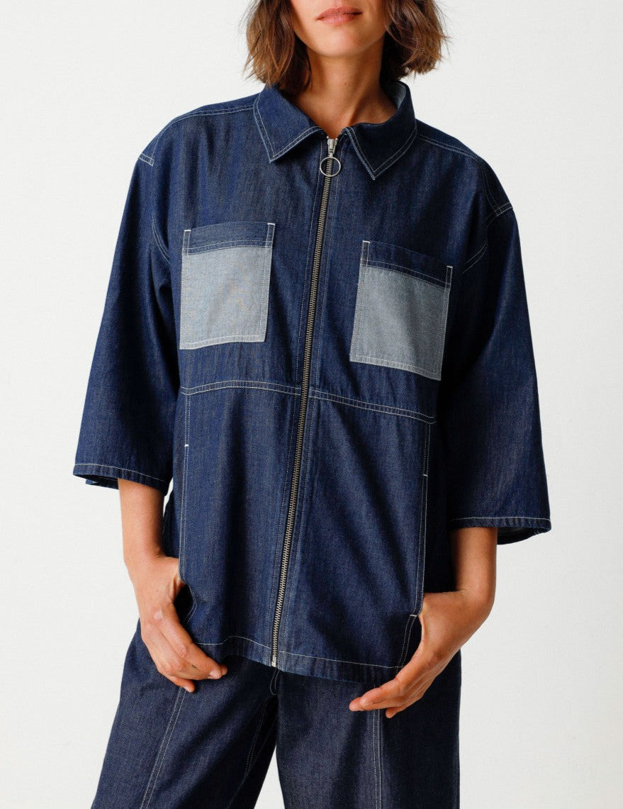 Chemise en denim de coton bio | bleu "daria-gots shirt raw denim"