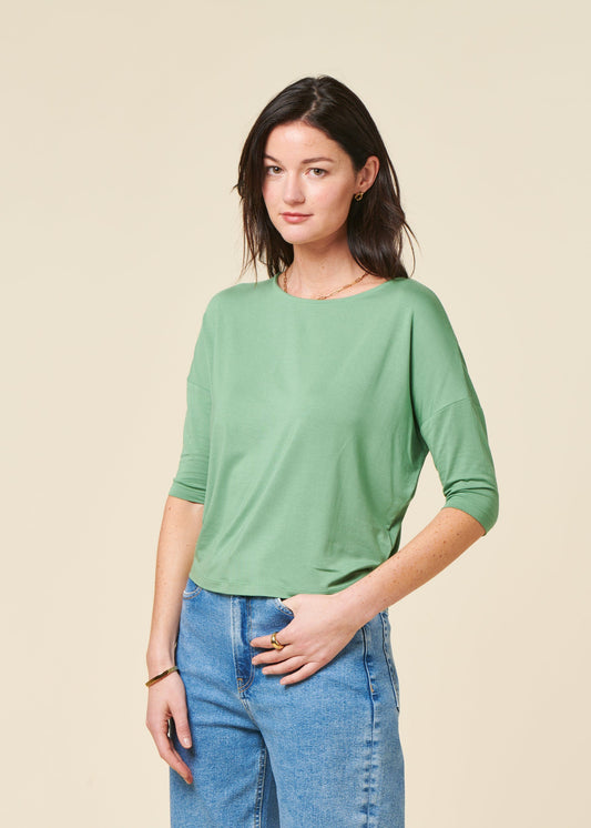 T-shirt manches 3/4 en modal | vert "Zur-3 t-shirt - basil green"