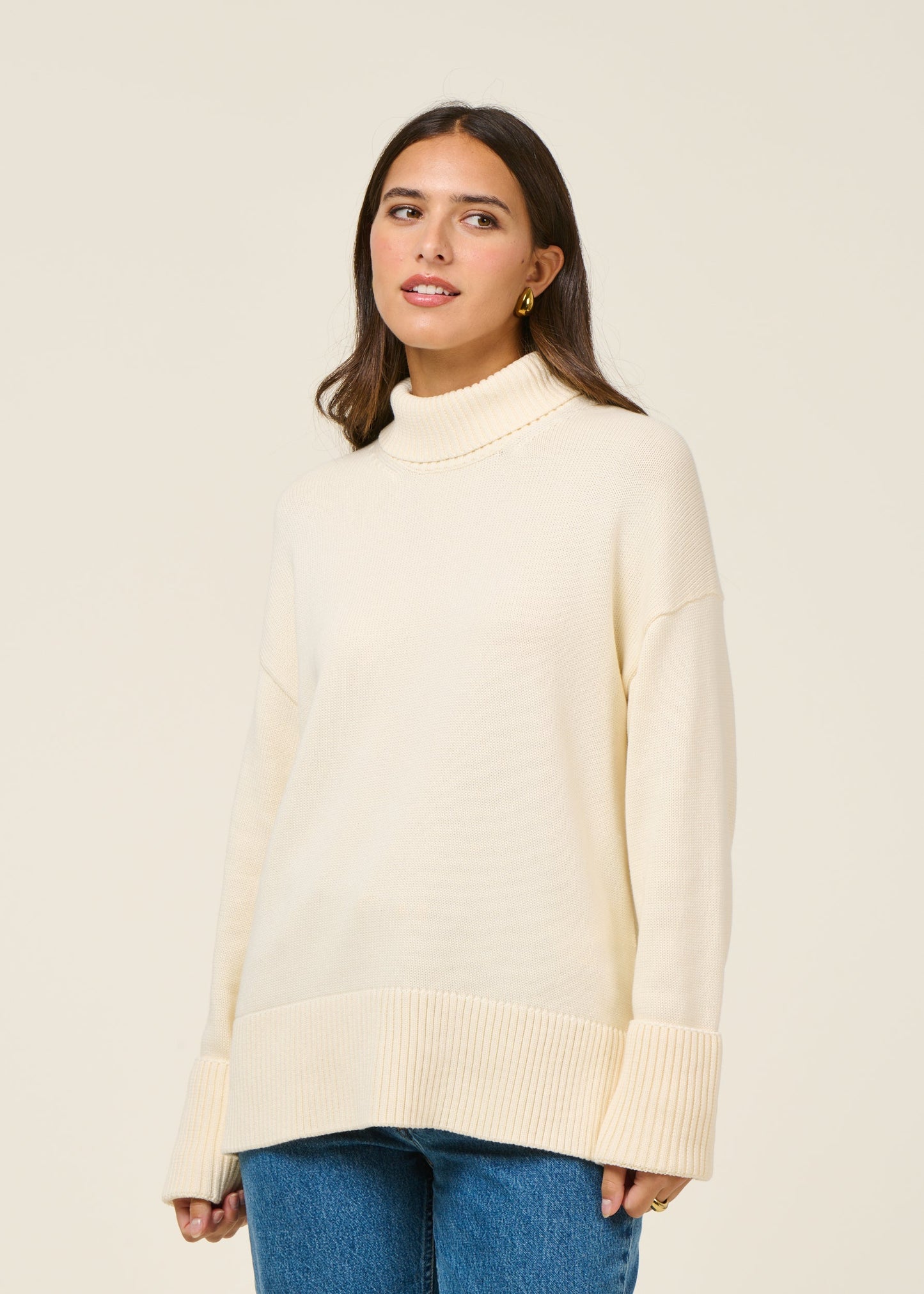 Pull col haut en coton bio | écru "crew neck - egret"