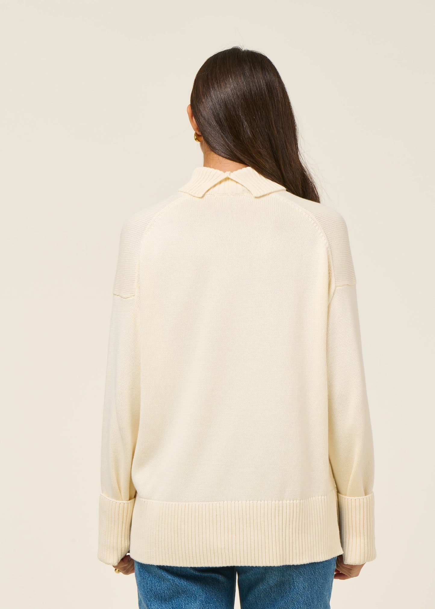 Pull col haut en coton bio | écru "crew neck - egret"