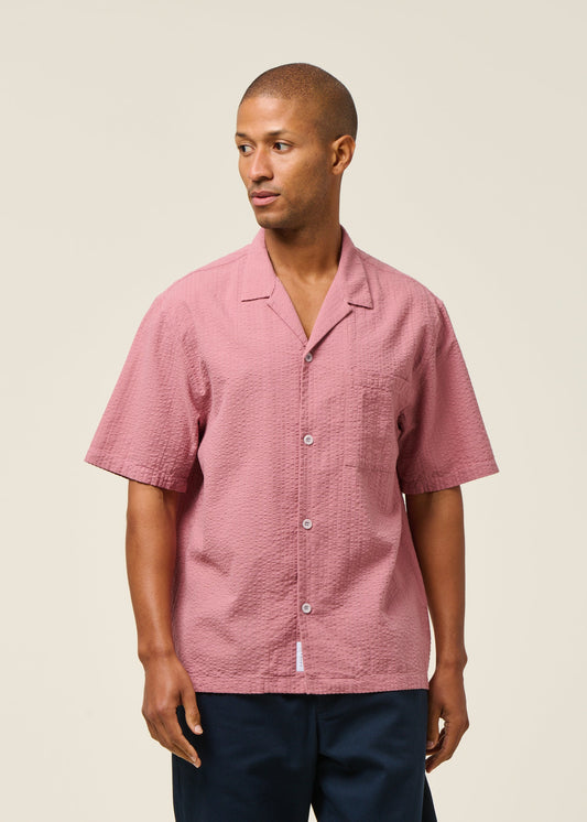 Chemise manches courtes en coton bio | rose "bowling shirt - pink stone"