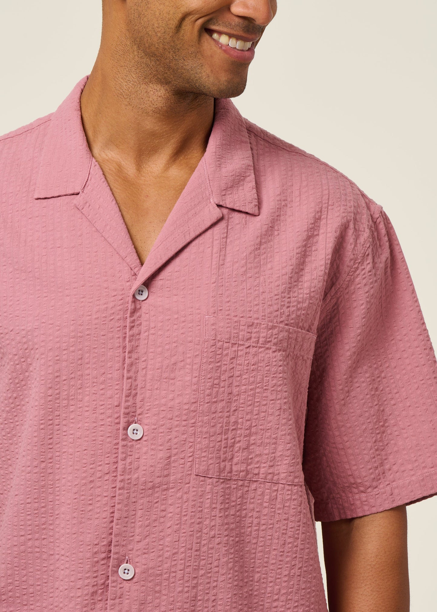 Chemise manches courtes en coton bio | rose "bowling shirt - pink stone"
