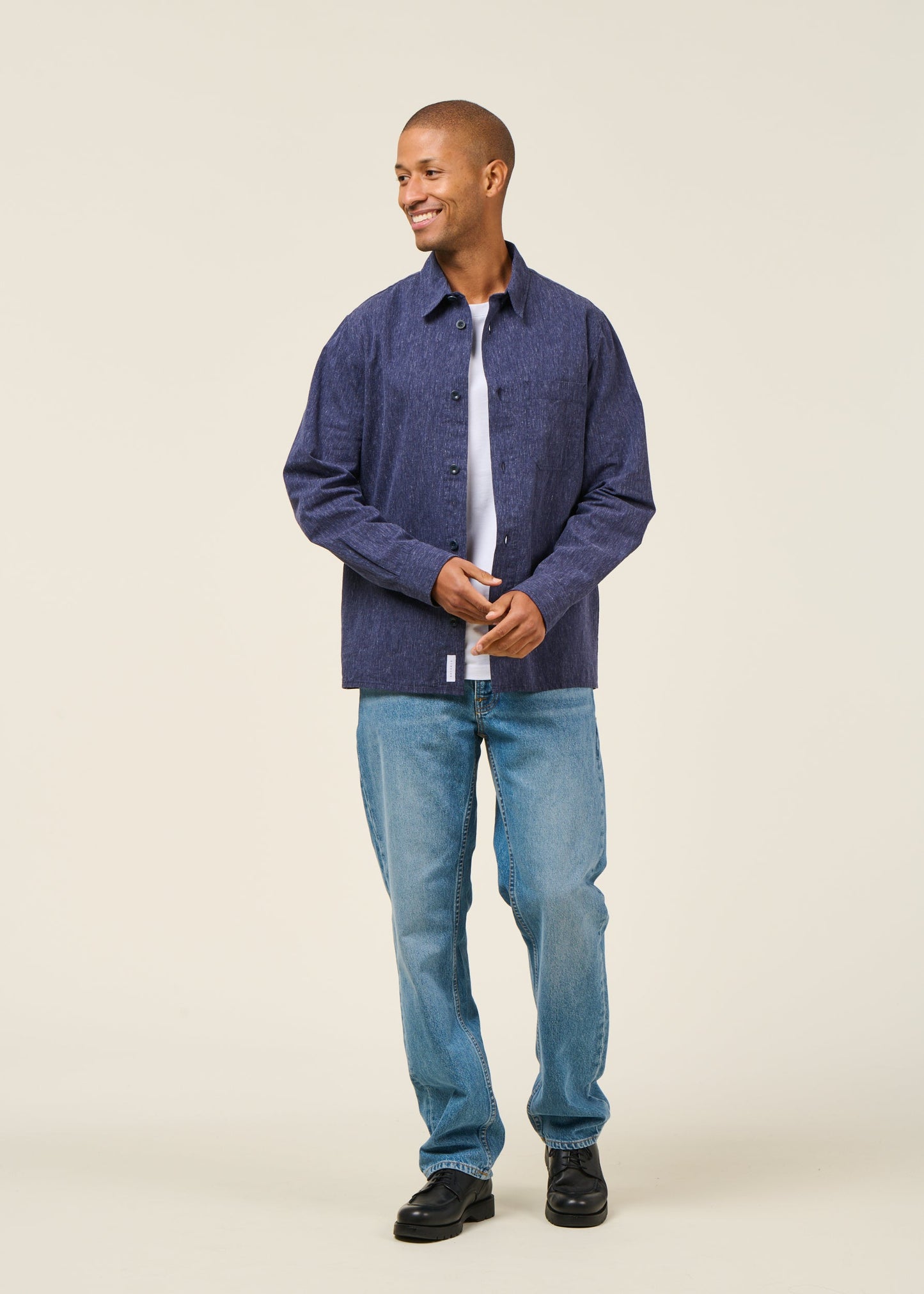 Chemise en coton bio | bleu "casual shirt - speckled navy"