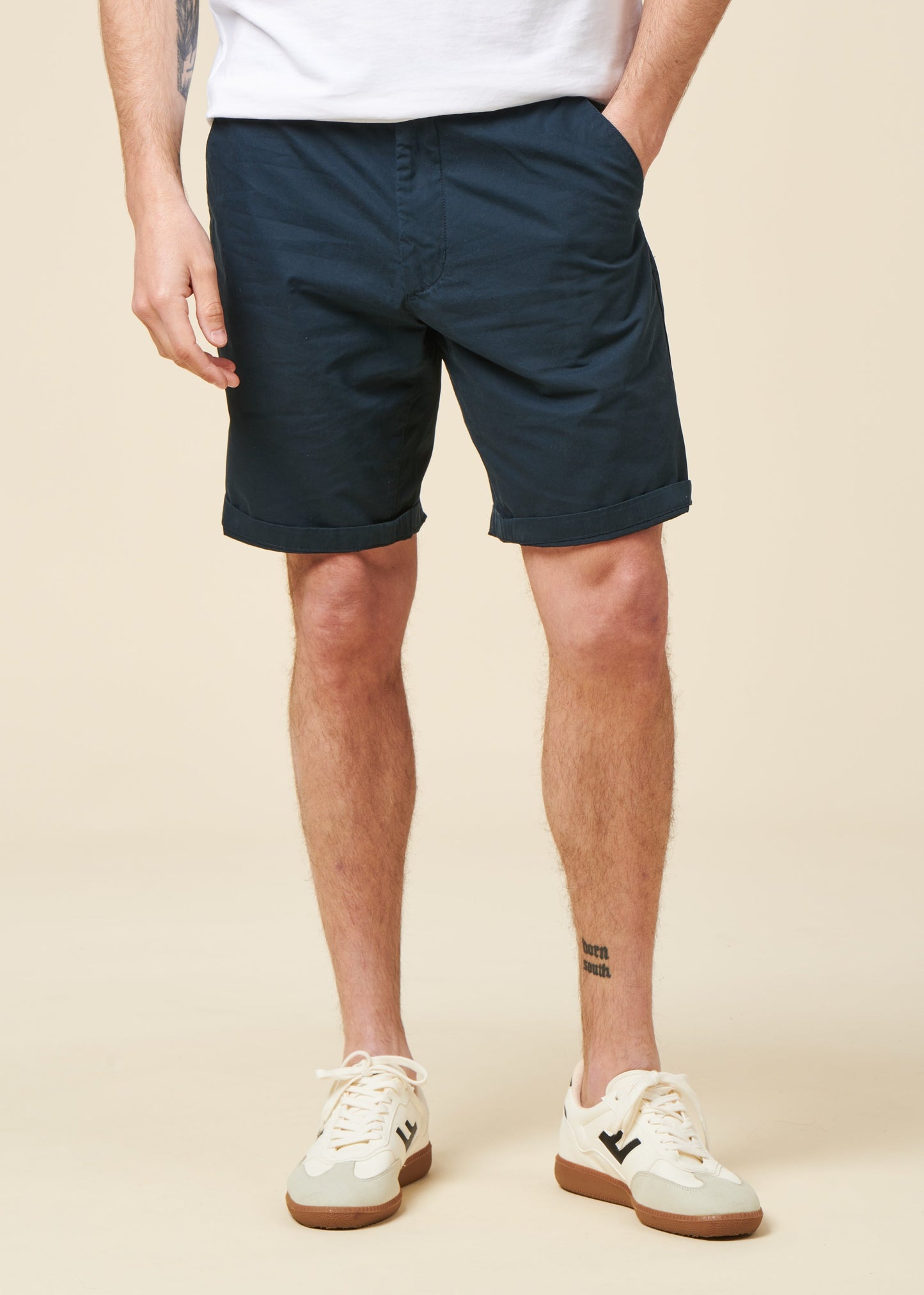Short léger en coton bio | marine "Fig loose poplin elastic waist string shorts total eclipse"