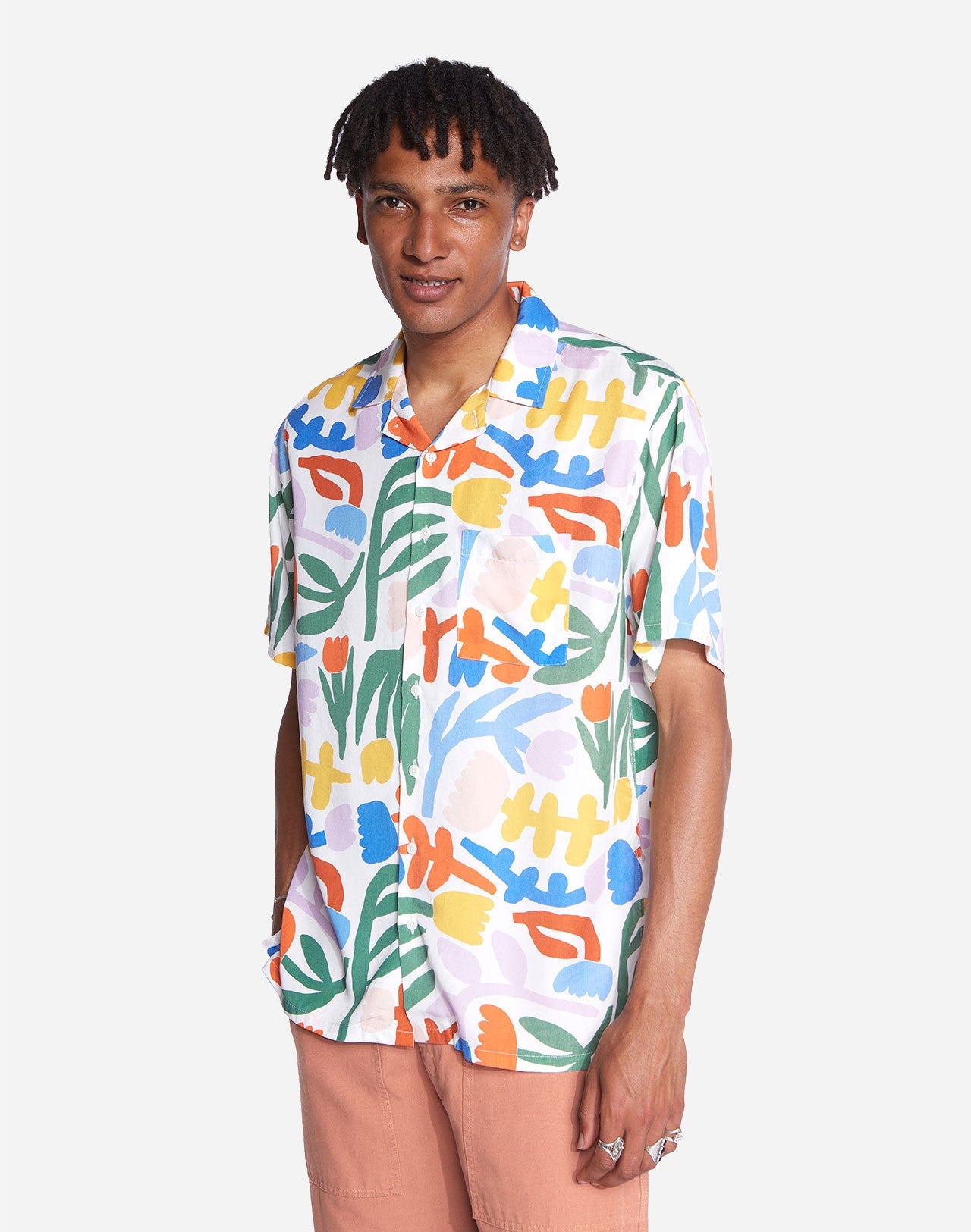 Chemise manches courtes en tencel | multicolore "aloha garden"