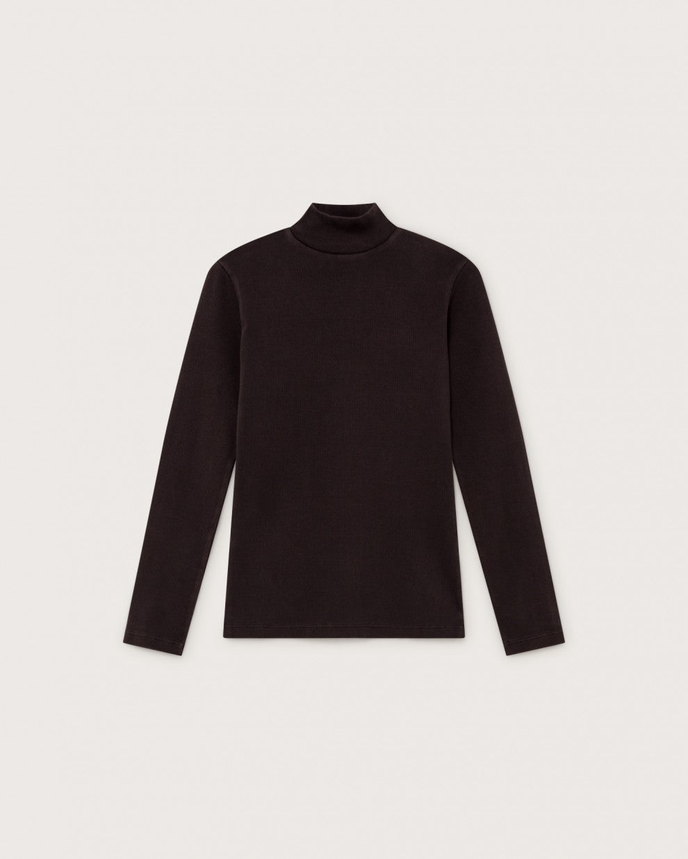 T-shirt manches longues col cheminé marron en coton bio - Aine